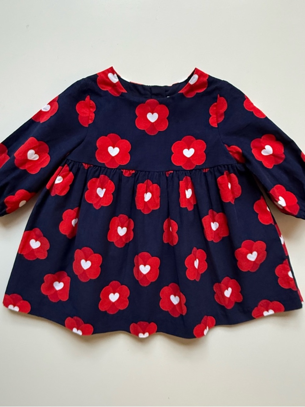 Jacadi Baby Girl Navy Corduroy Pop Floral Motif Dress - Marine/Multico - Size 6M - Picture 2 of 12